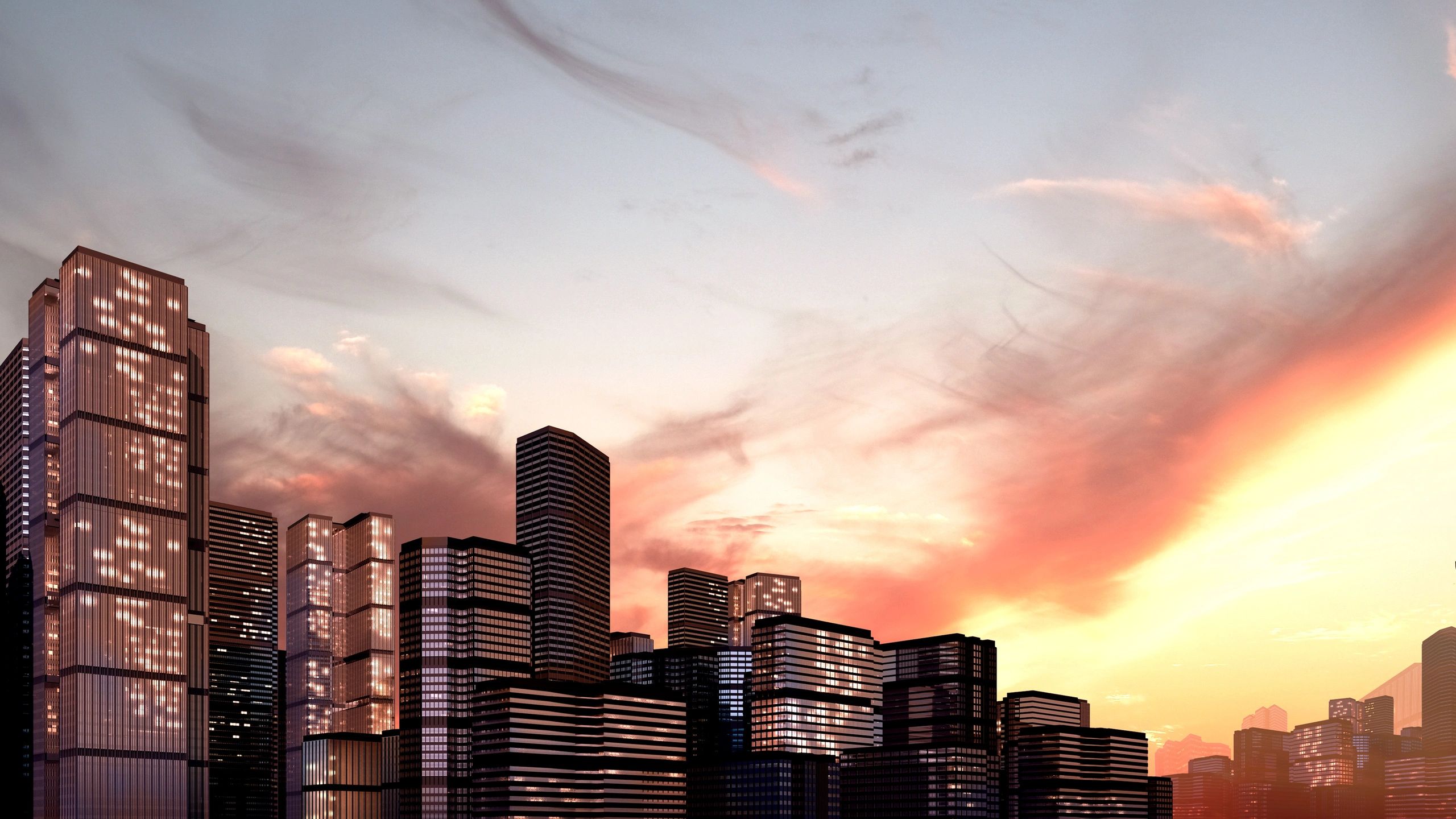 Modern city skyline at sunset representing business and markets
