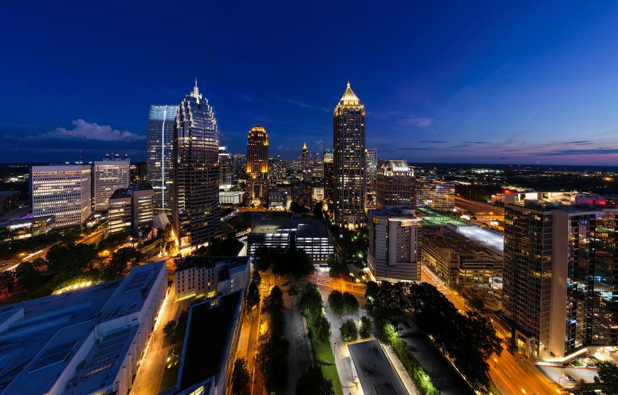 City skyline at dusk