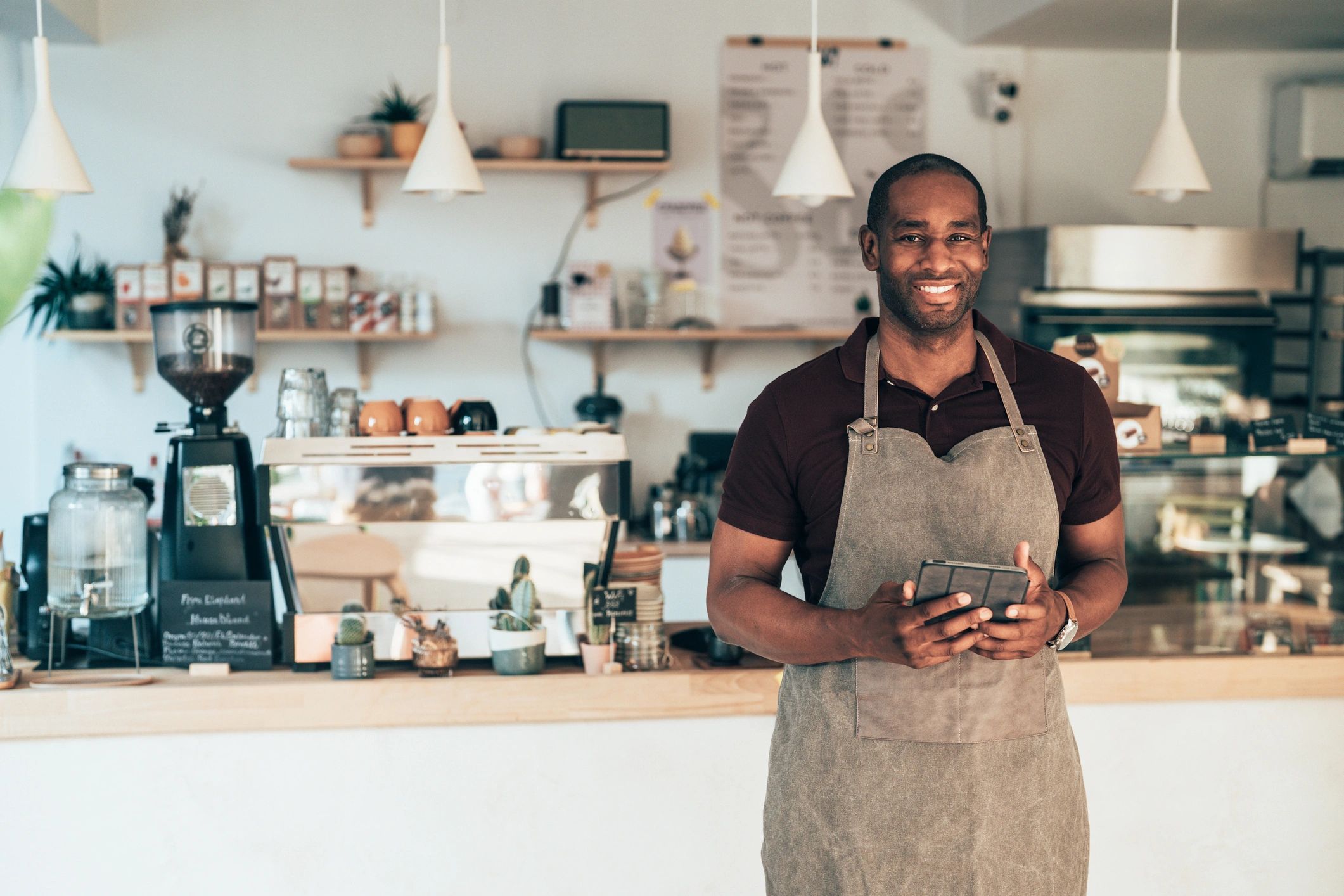 Small business owner opening a storefront