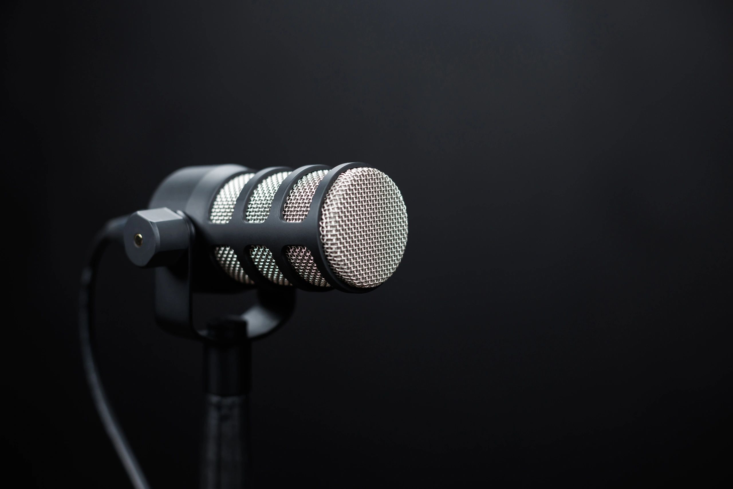Studio microphone on dark background for broadcasting